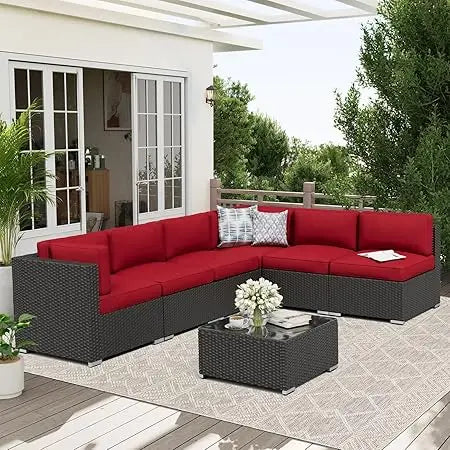 7-Piece Outdoor Patio Furniture Sofa Set With Glass Top Table