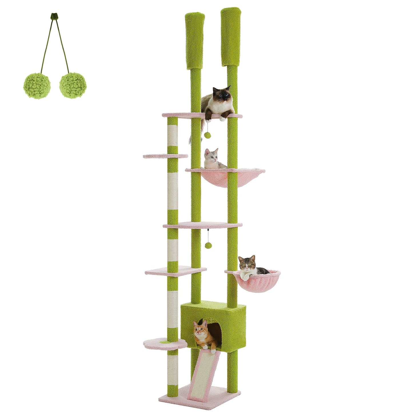 PETEPELA Cactus Cat Tree Floor To Ceiling Tower With Condo Hammock
