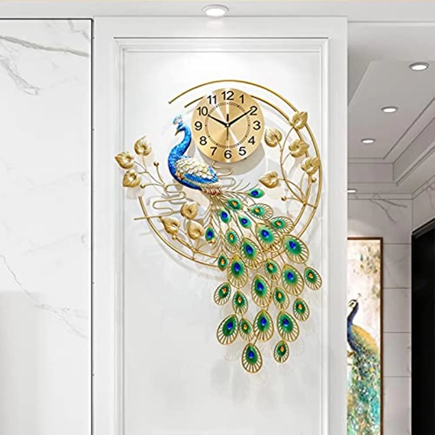 Creative Metal Wall Clock With Peacock Design Silent Sweep Movement