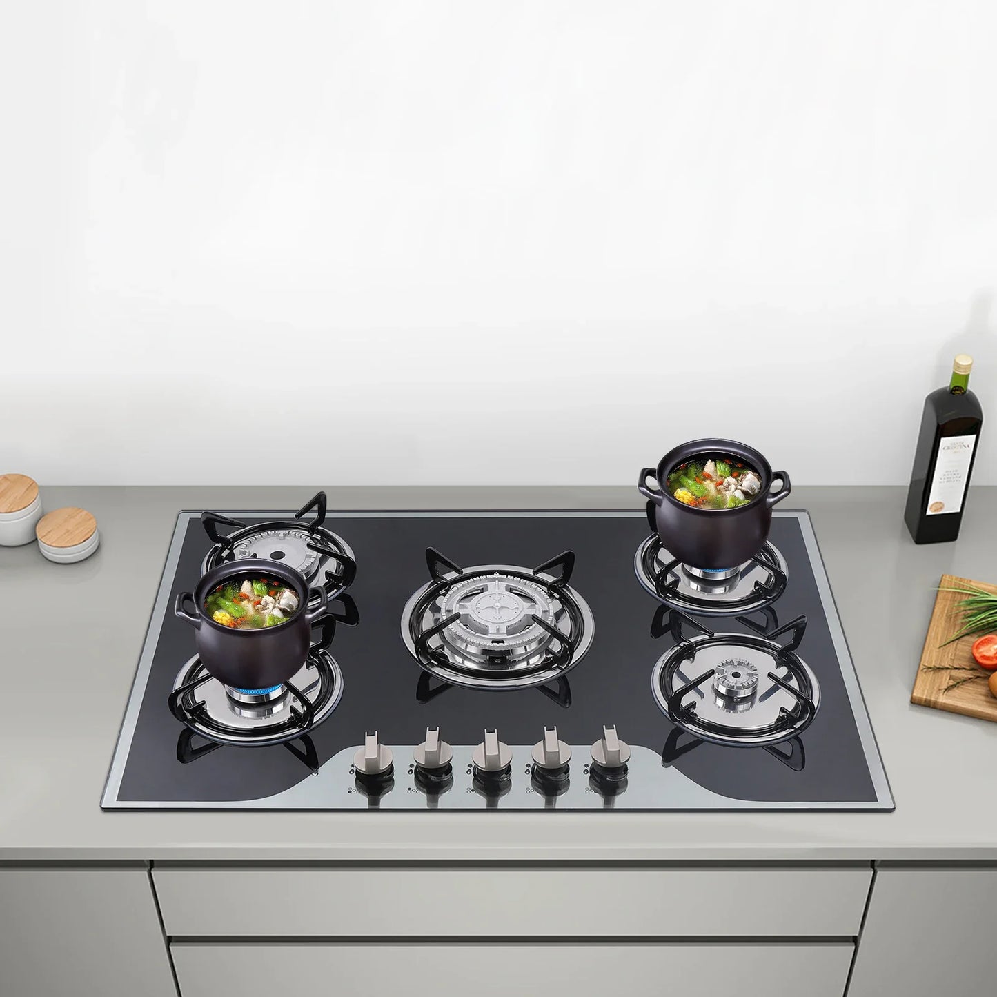 5-Burner Built-In Gas Stove Dual Fuel LPG NG Stainless Steel