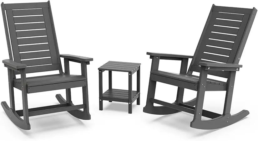 Outdoor Rocking Chair Set 3-Piece HDPE Plastic Porch Rockers