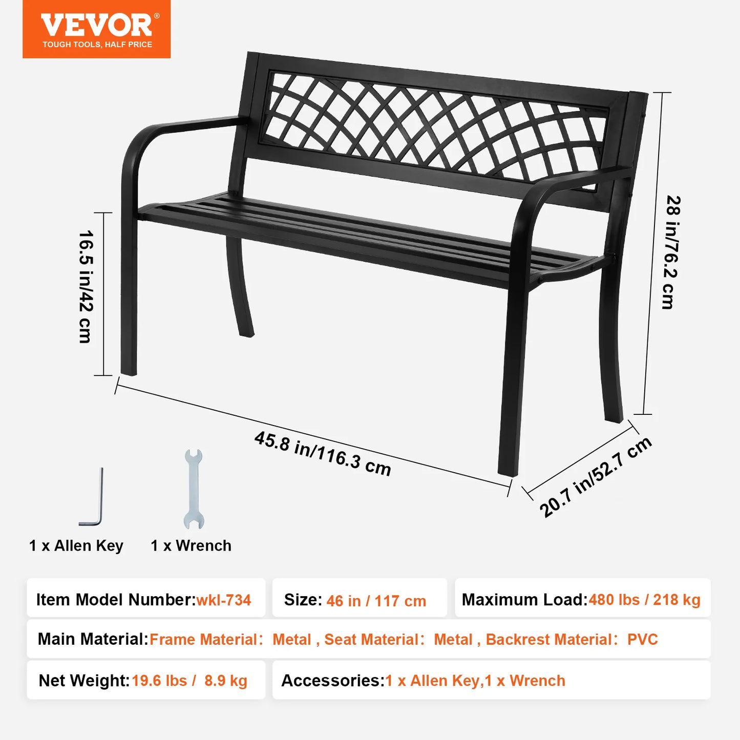 SucceBuy Outdoor Wood Metal Garden Bench With 480 Lb Capacity