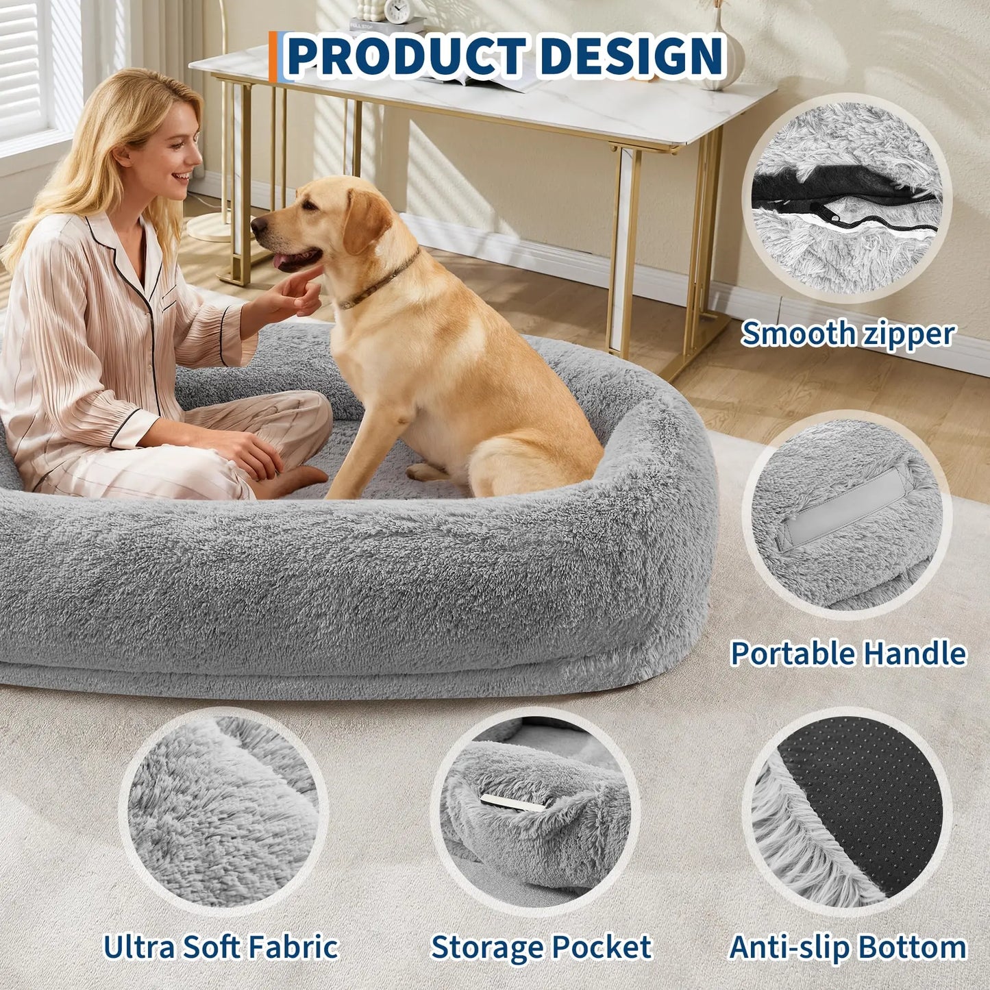 HiMISSCN Orthopedic Faux Fur Pet Bed With Pillow