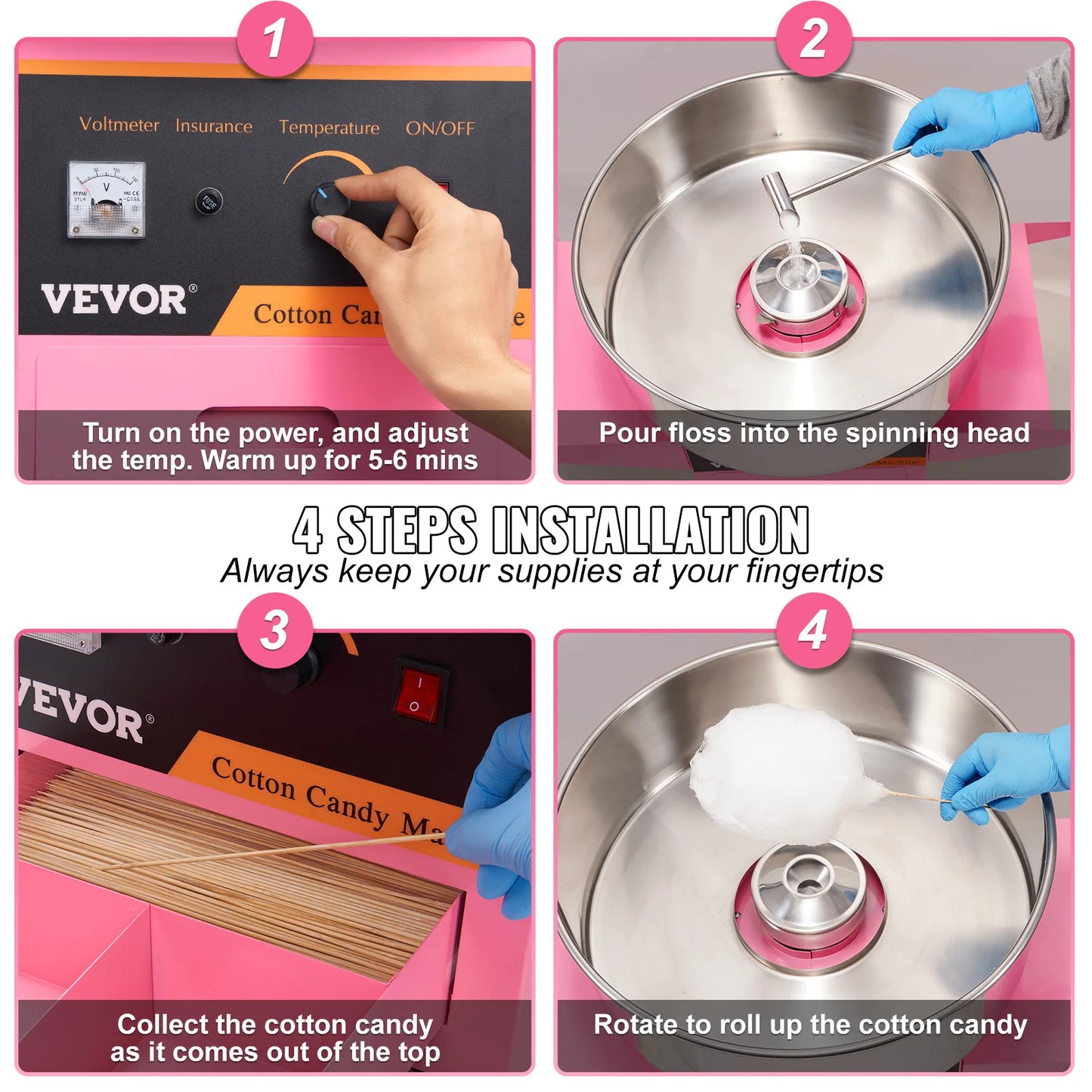 SucceBuy Commercial Cotton Candy Machine With Cart 1000W
