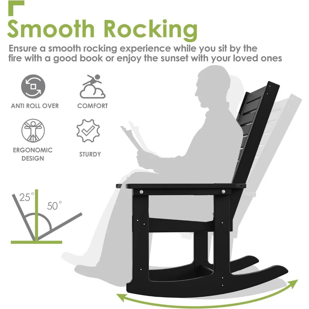 Outdoor Rocking Chair Set 3-Piece HDPE Plastic Porch Rockers