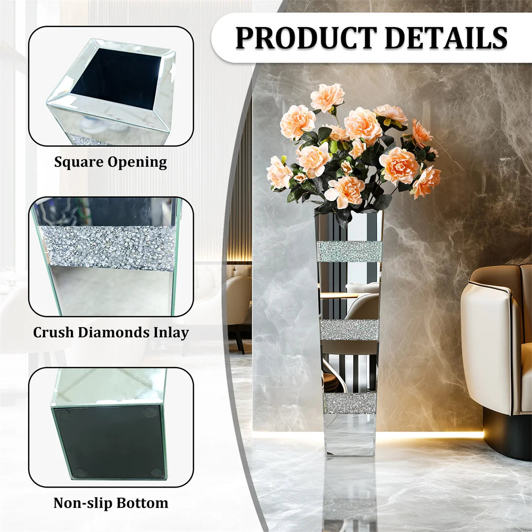 Modern Crystal Glass Floor Vase With Mirrored Stand