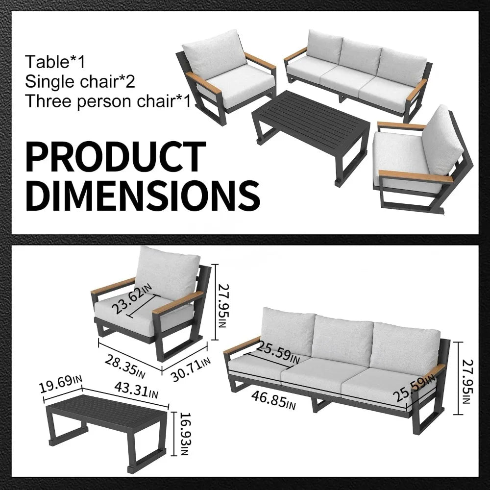 Aluminum Outdoor Patio Furniture Set With Table And 5 Seats