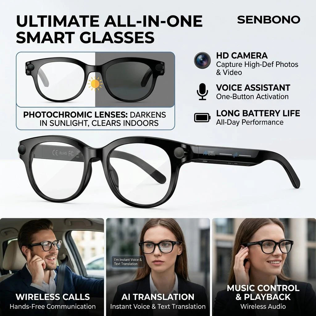Senbono AI Smart Glasses With Camera, AI Voice Translation