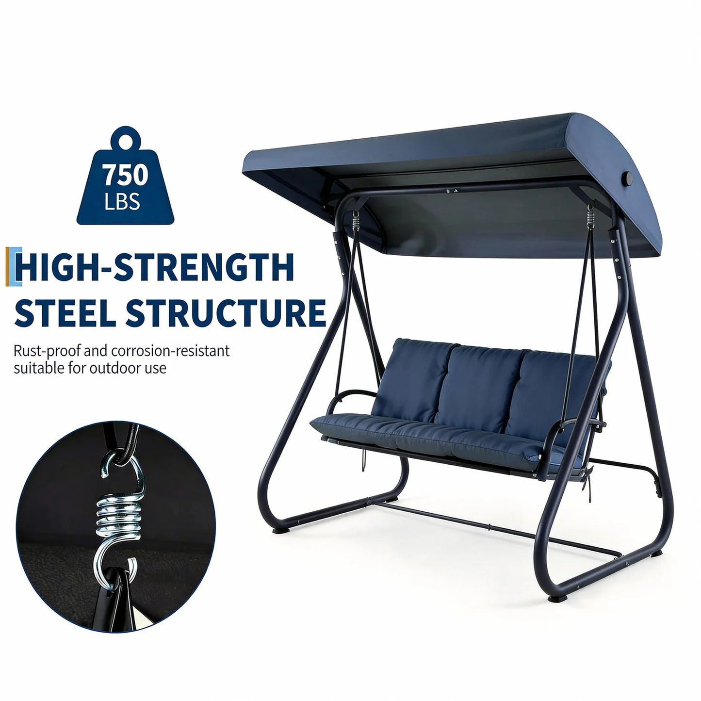 HiMISS 3-Seat Convertible Outdoor Swing Bed With Canopy