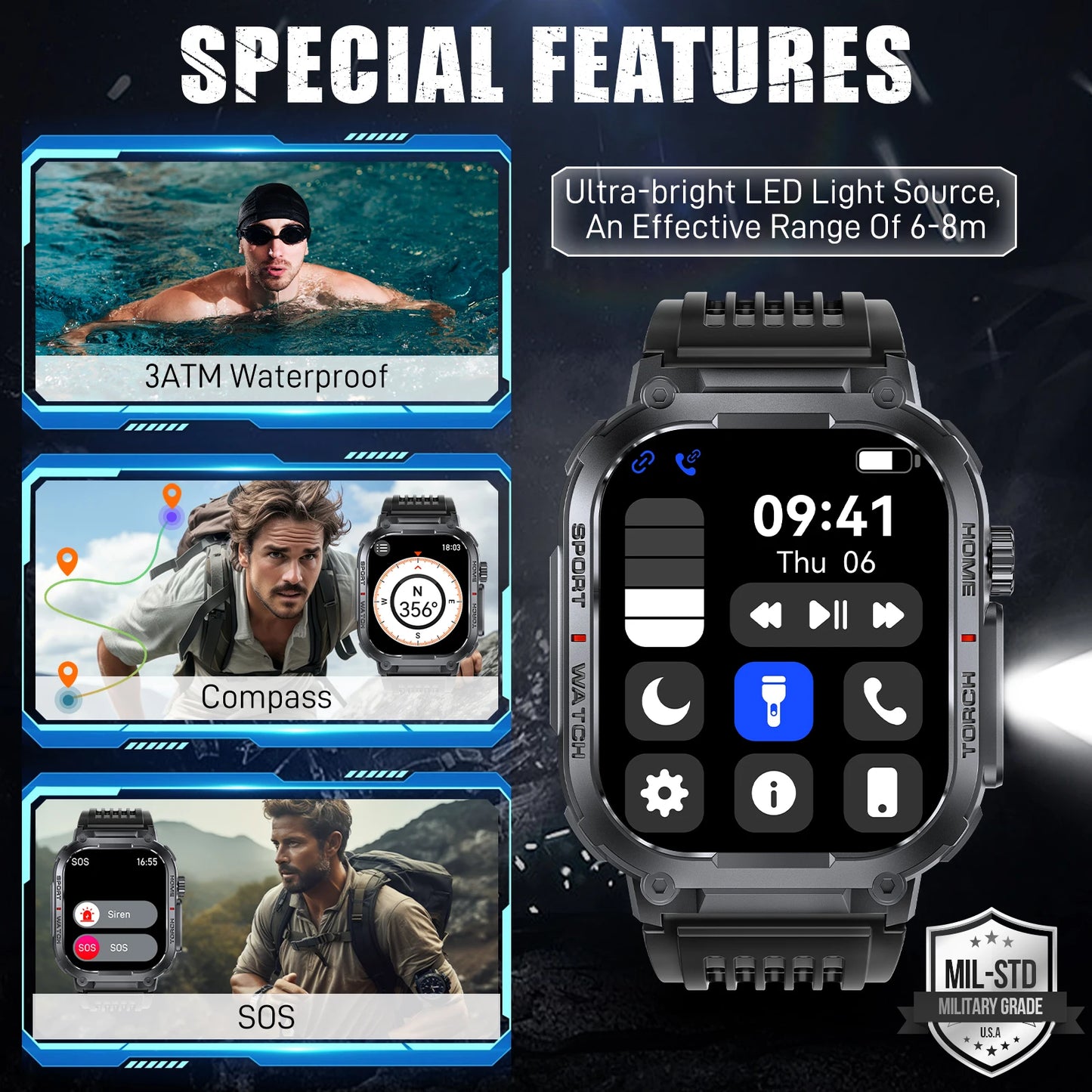 LaNikar Smart Watch For Men 3ATM Waterproof Heart Rate