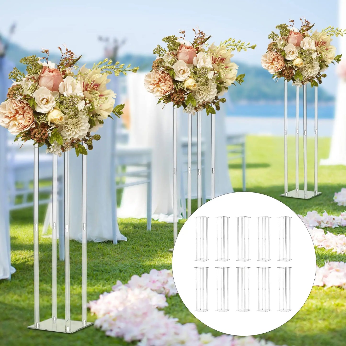 10 Piece Acrylic Vase Column Stand For Wedding Centerpieces