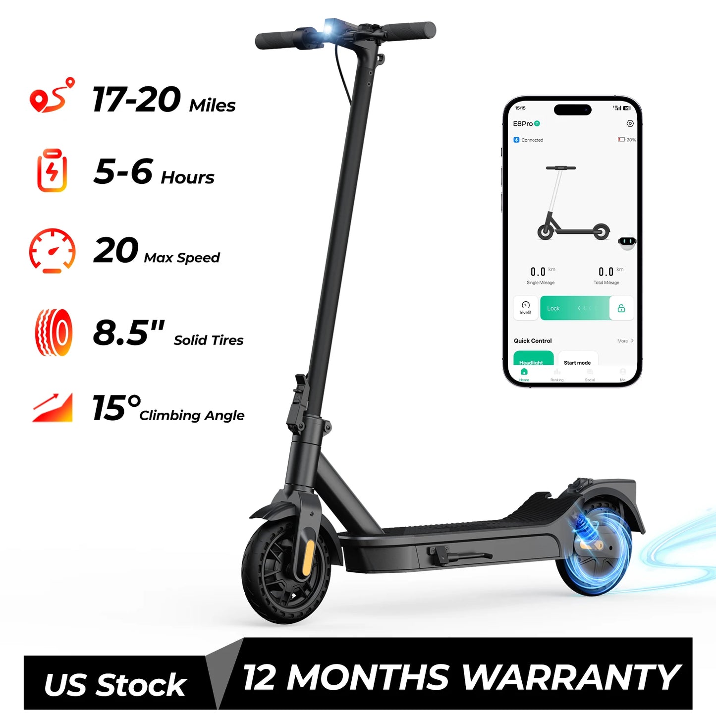 HeroPick E8 Pro 500W Foldable Electric Scooter 20 Mile Range