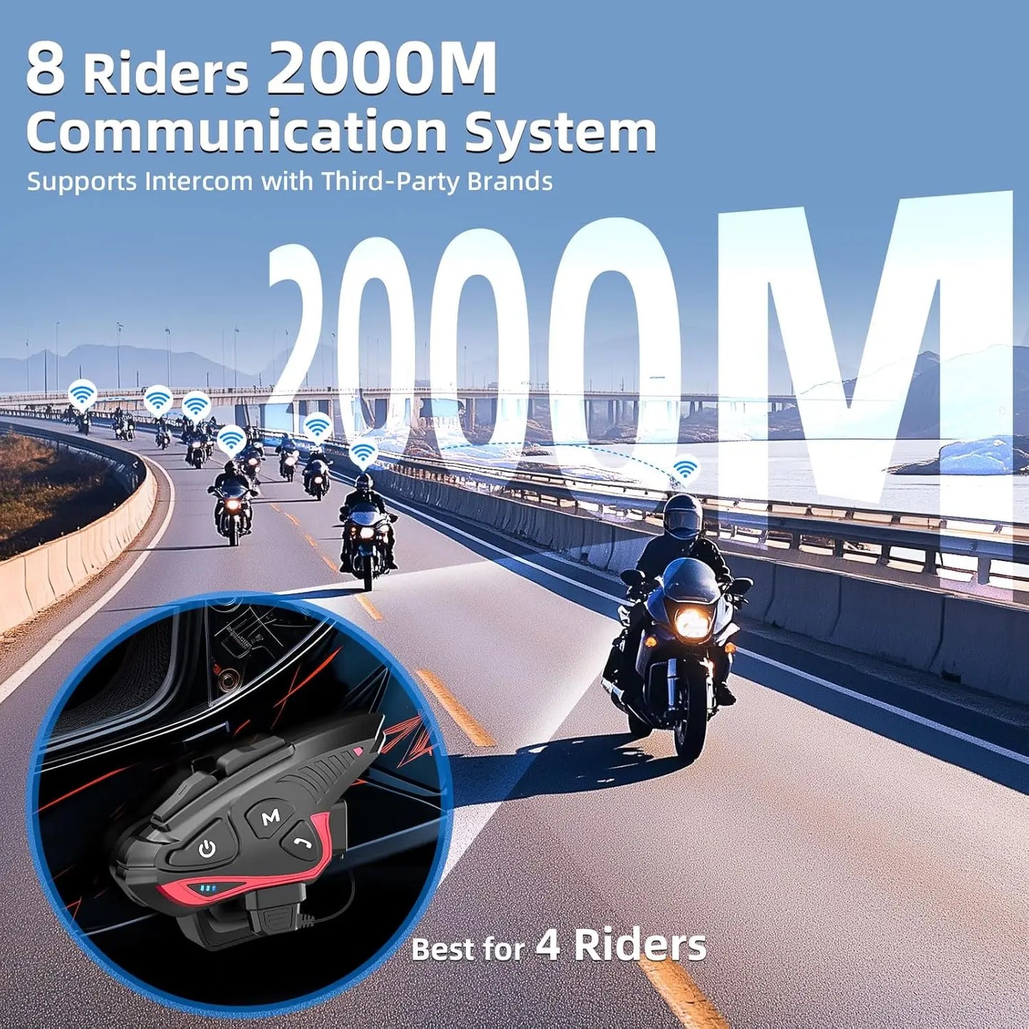 SYNCO Motorcycle Helmet Bluetooth Intercom For Up To 8 Riders