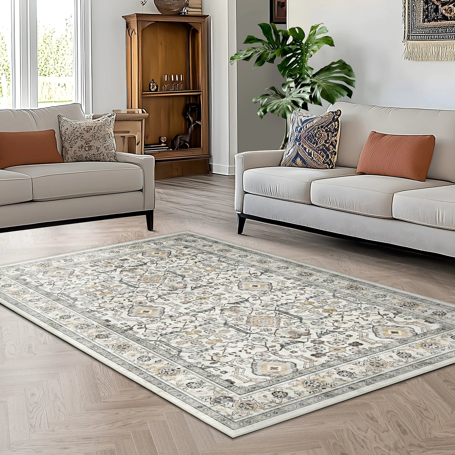 NONED Kilim Wool Silk Turkish Persian Rug Geometric Living Room