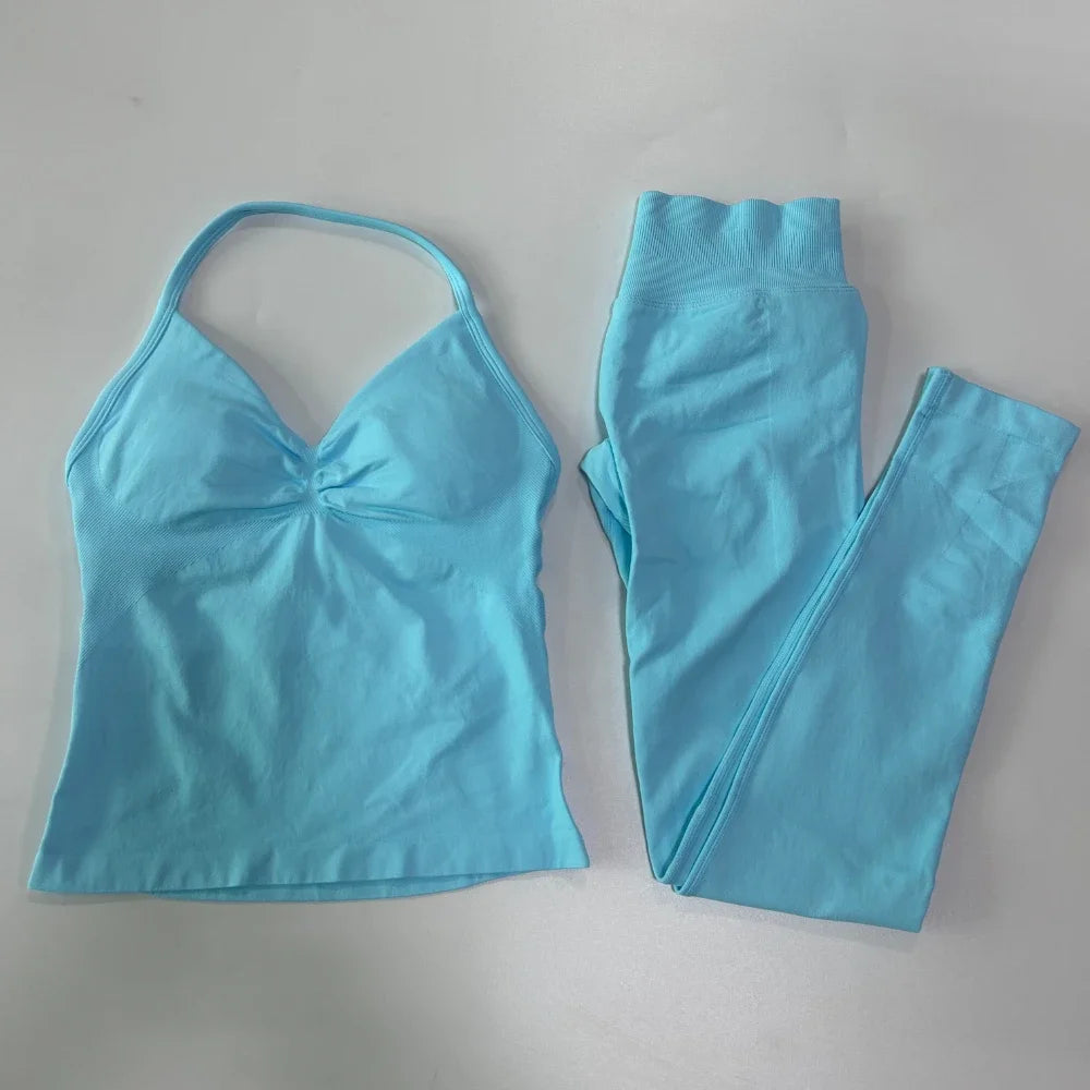 Seamless Gym Set For Women With Tank Top And High Waist Leggings
