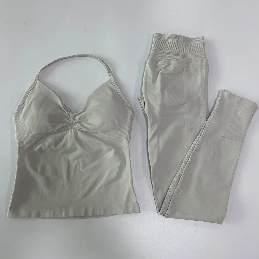 Seamless Gym Set For Women With Tank Top And High Waist Leggings