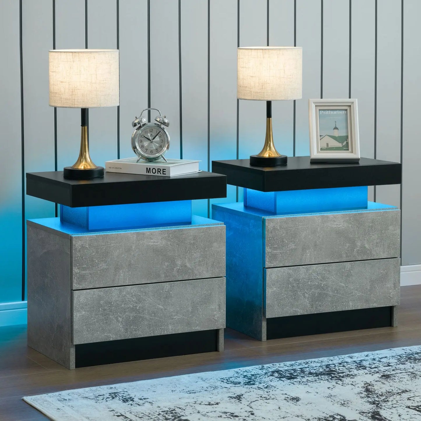 Cubehom Nightstand Set Of 2 With Led Light And Drawers