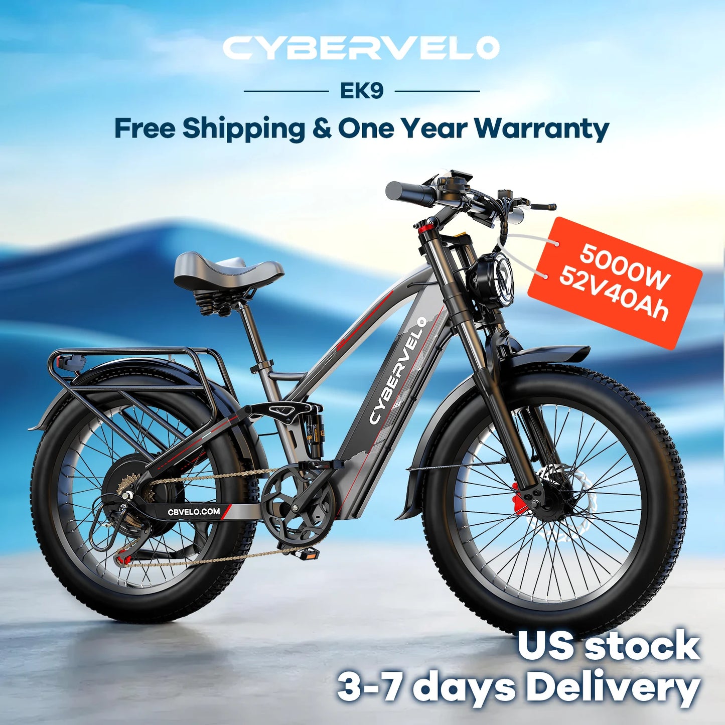 CBVELO EK9 Fat Tire Electric Bike 60V 50Ah Long Range