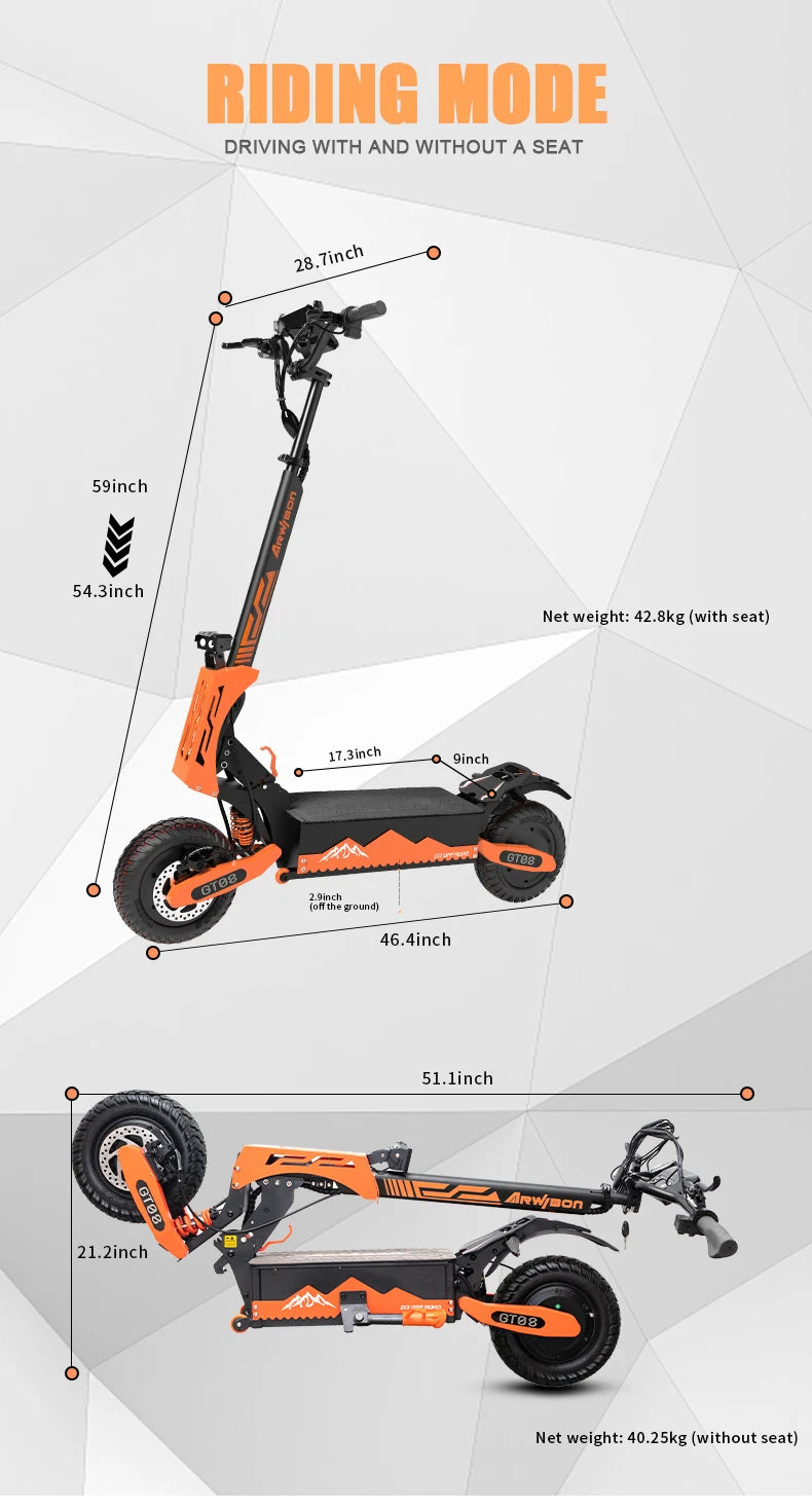 Arwibon 5600W Dual Motor Electric Scooter Folding Off-Road 46MPH