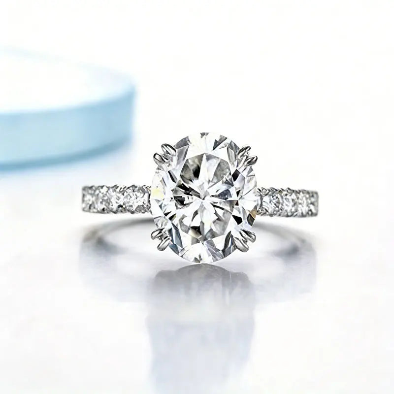 Sterling Silver Moissanite Oval Ring for Engagement