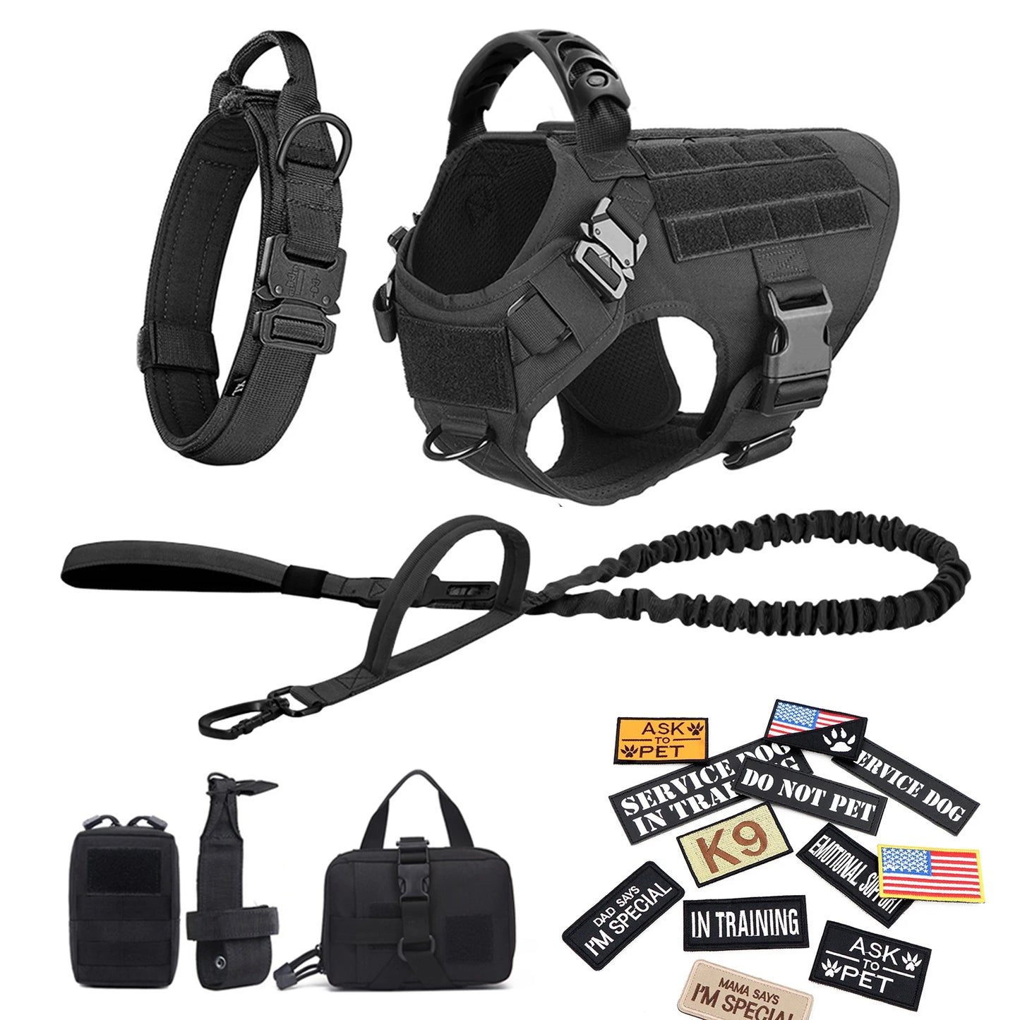 PETRAVELCN Military Dog Harness Vest With Leash Patches Set