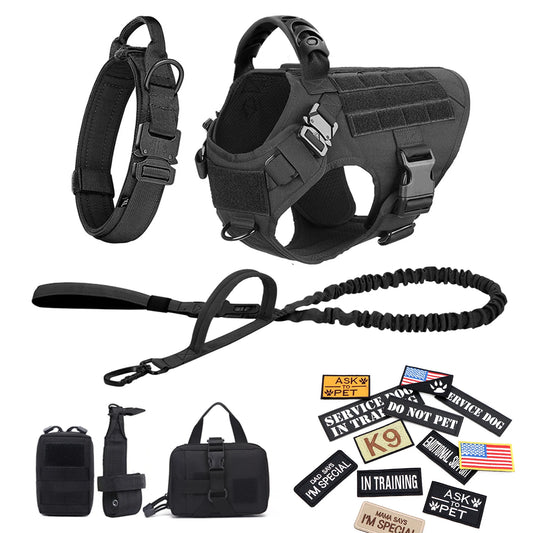 PETRAVELCN Military Dog Harness Vest With Leash Patches Set