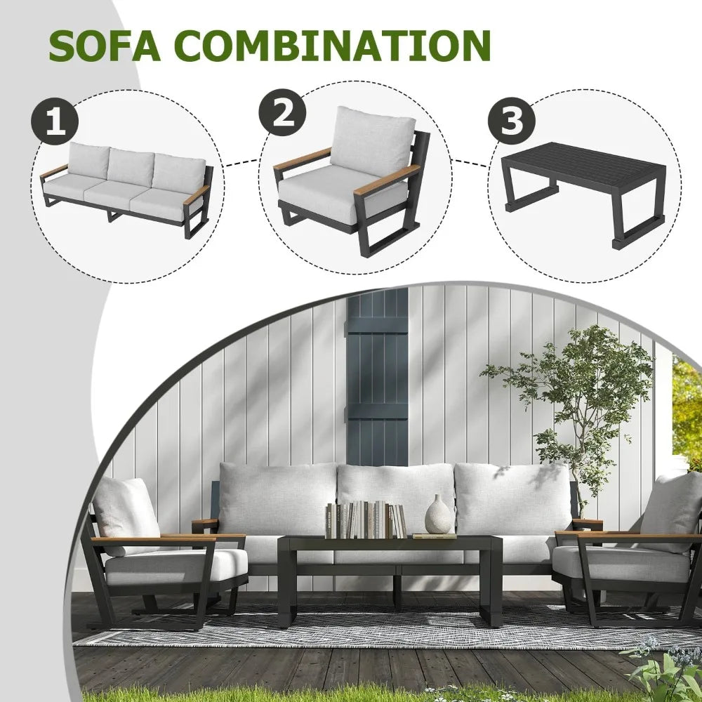 Aluminum Outdoor Patio Furniture Set With Table And 5 Seats