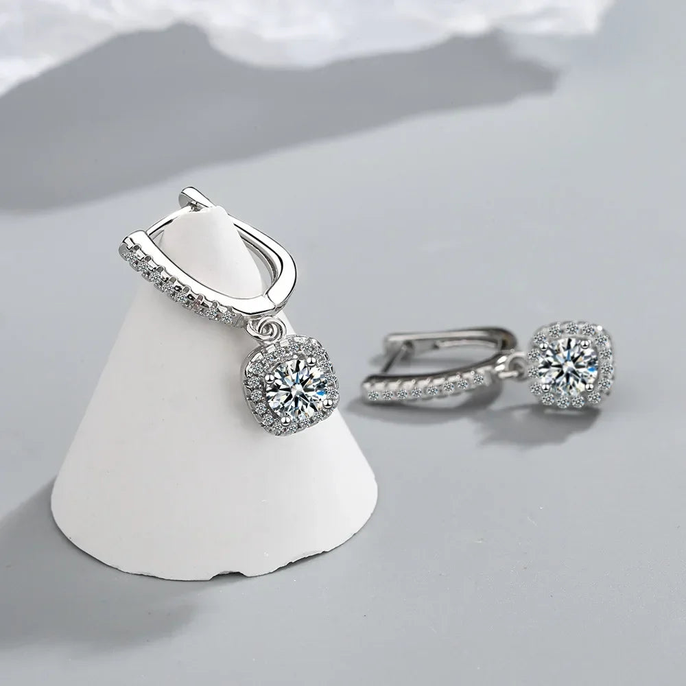 Sterling Silver Zircon Hoop Earrings For Women Fine Jewelry