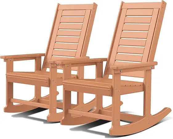 Outdoor Rocking Chair Set 3-Piece HDPE Plastic Porch Rockers
