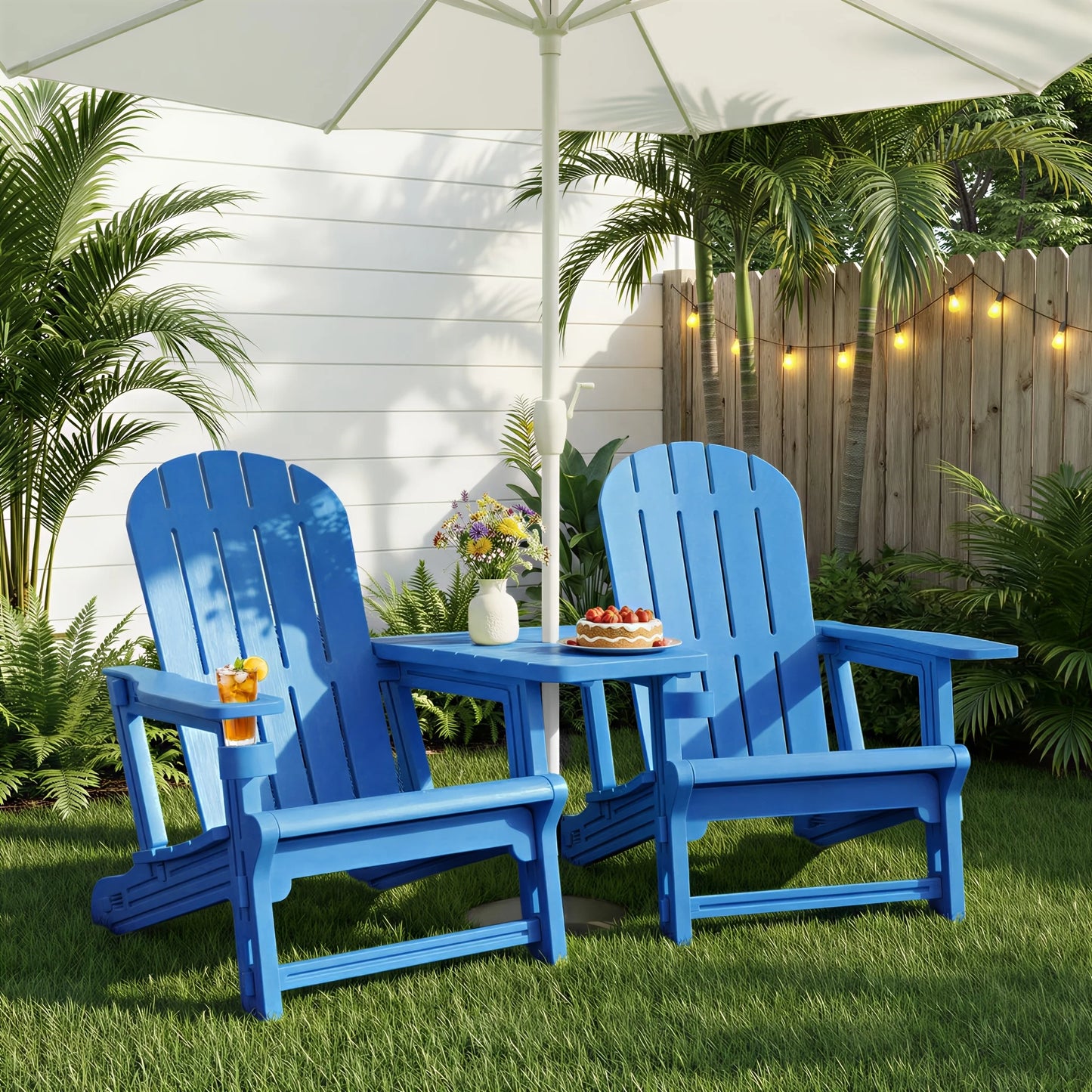 PIYRQ Outdoor All-Weather 2-Person Chair Set With Table And Footrest