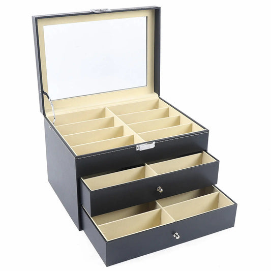 PU Leather Sunglasses Display Box With Glass Window Jewelry Organizer