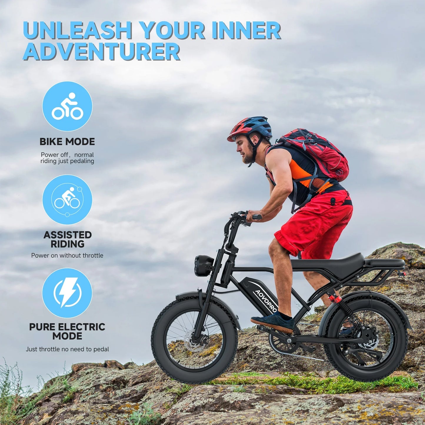 AOVOPRO AP20 Electric Fat Tire Bike 1500W All Terrain