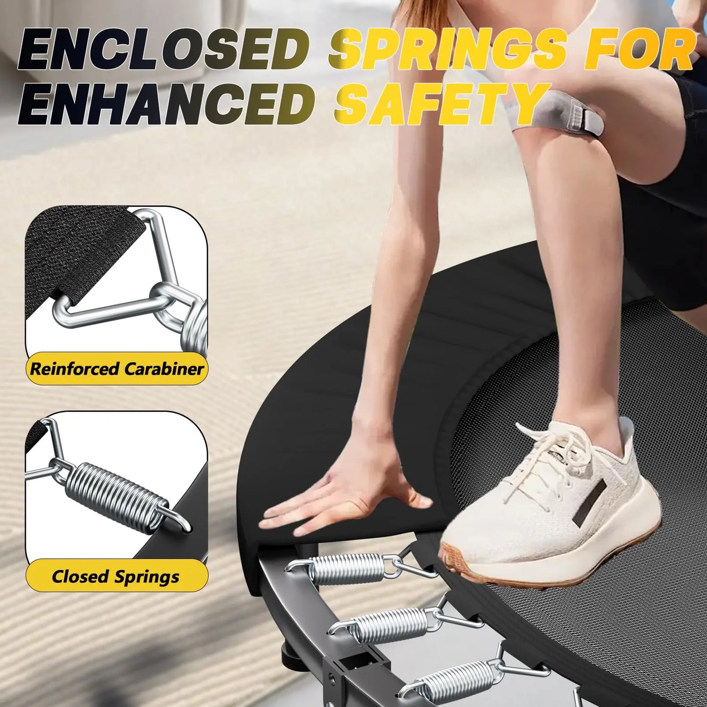 Foldable Rebounder Trampoline With Adjustable U Bar Handle For Adults