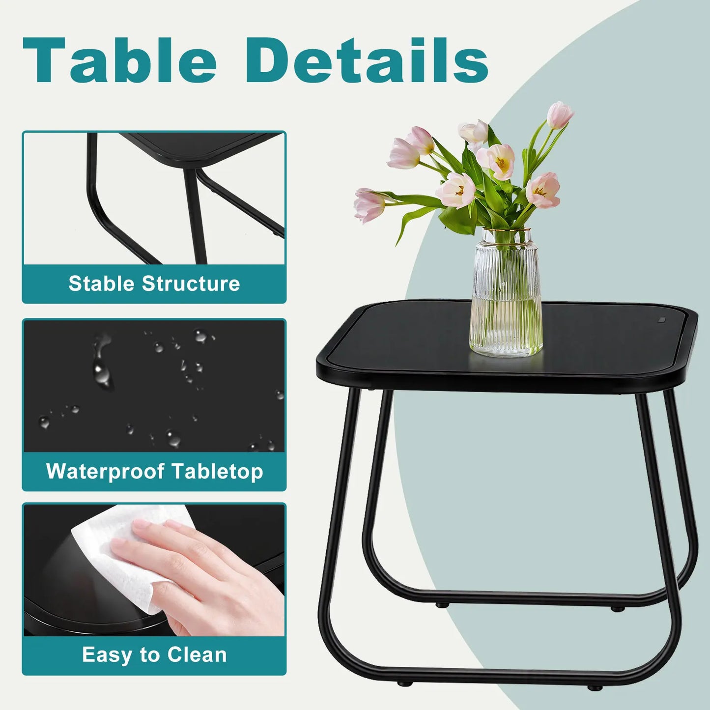 JHK 3 Piece Patio Furniture Set With Table Outdoor Metal Frame Garden