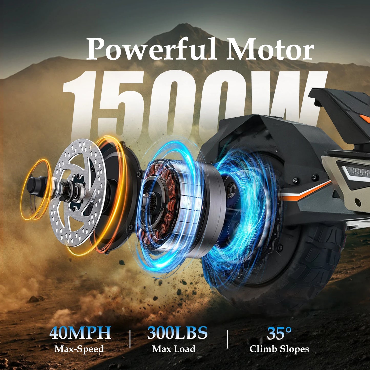 Electric Scooter 1500W Motor 48V Battery 40 MPH Max Speed