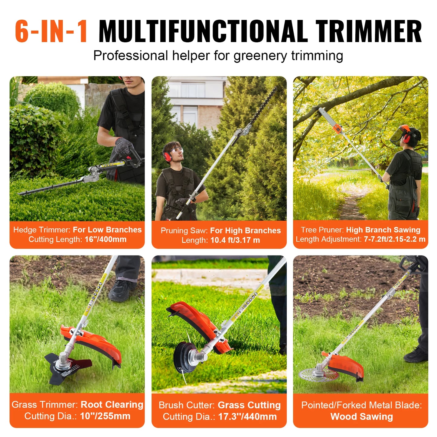 SucceBuy 33cc 6-In-1 Gas Garden Tool Set Hedge Trimmer