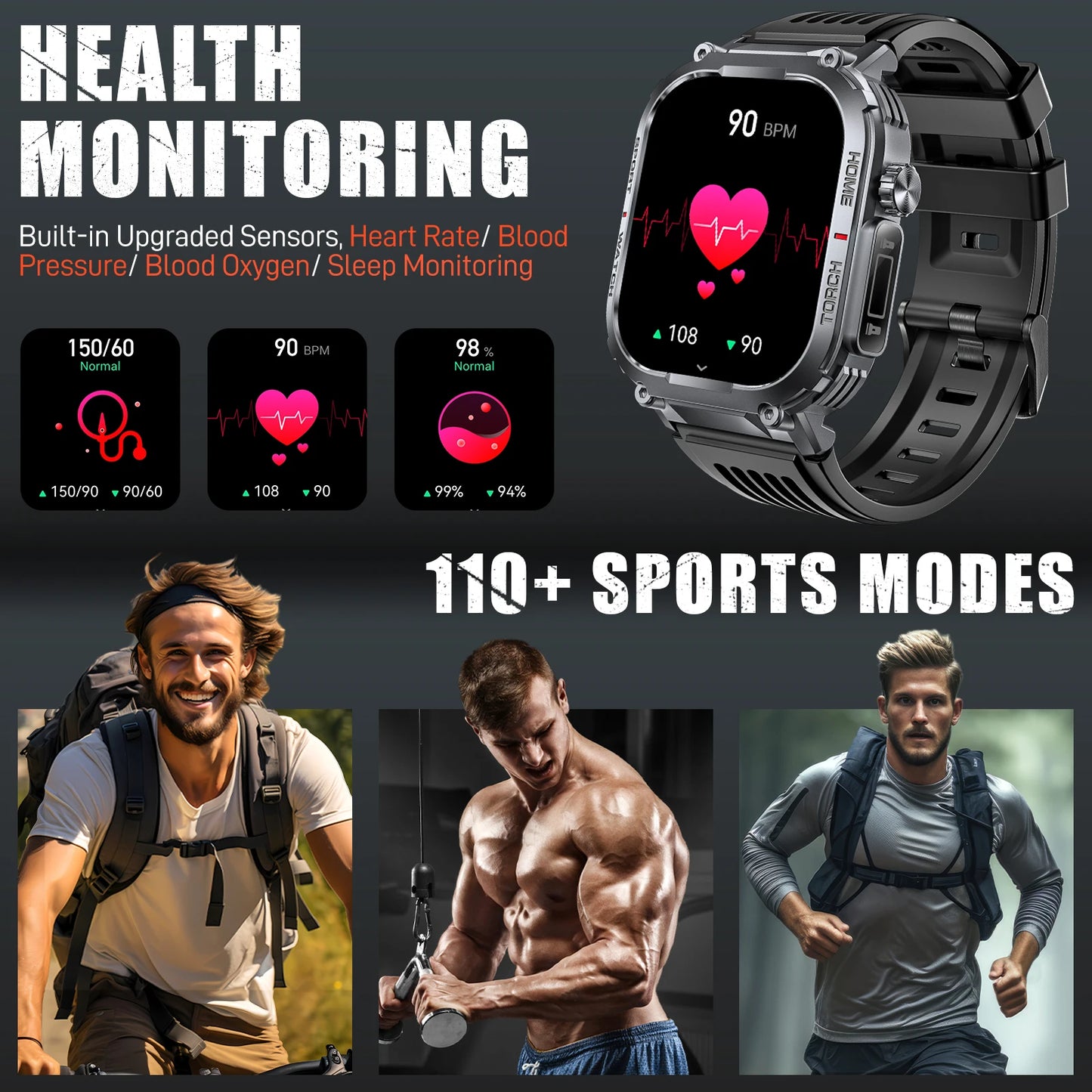 LaNikar Smart Watch For Men 3ATM Waterproof Heart Rate