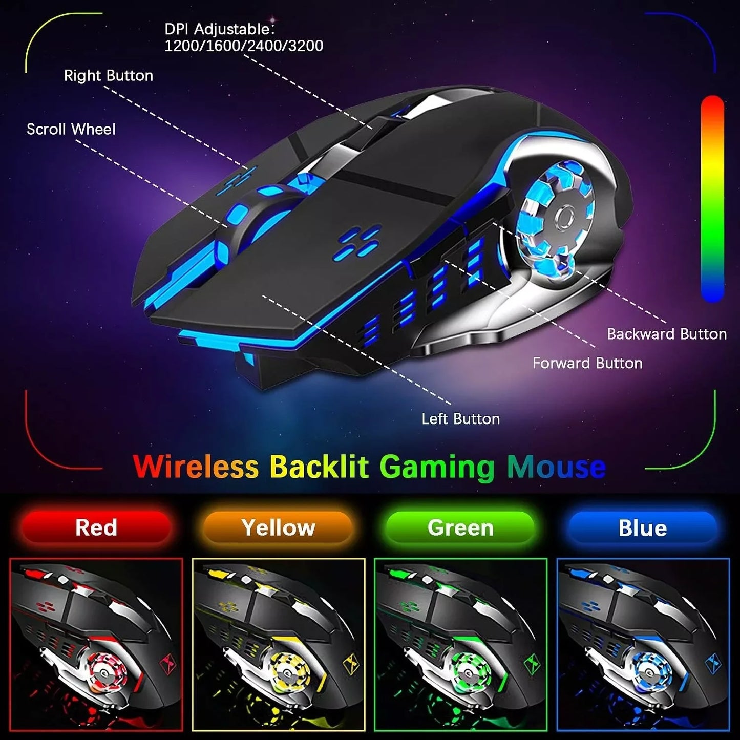 Ziyoulang Wireless Gaming Keyboard And Mouse Set RGB Backlit Pad
