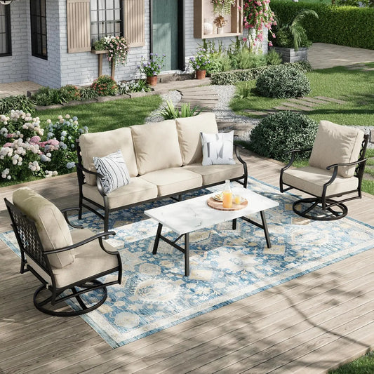 Patio Furniture Set 4-Piece Outdoor Metal Includes Sofa Swivel Chairs