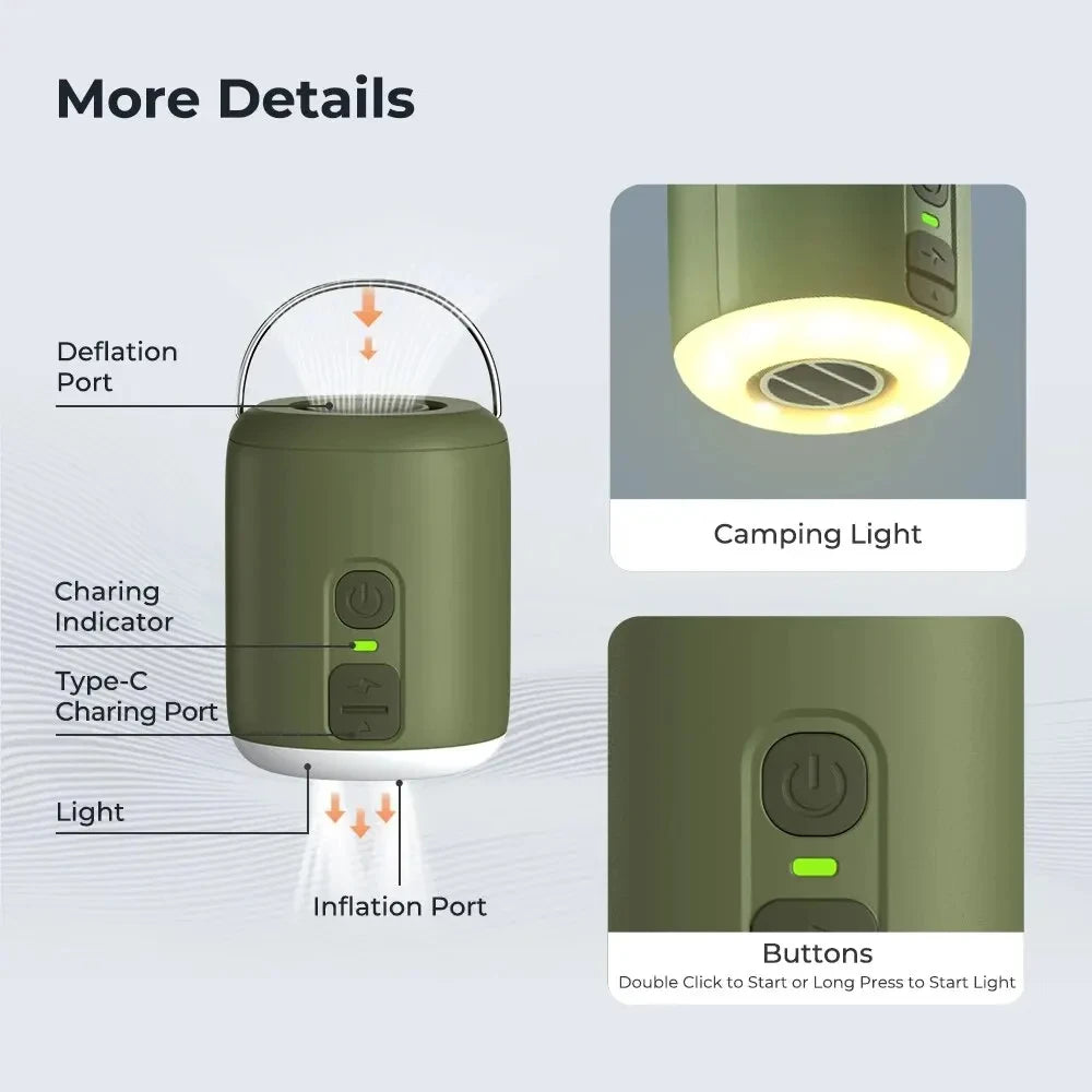 WESTTUNE Compact Air Pump With Camping Lantern For Inflatable Beds