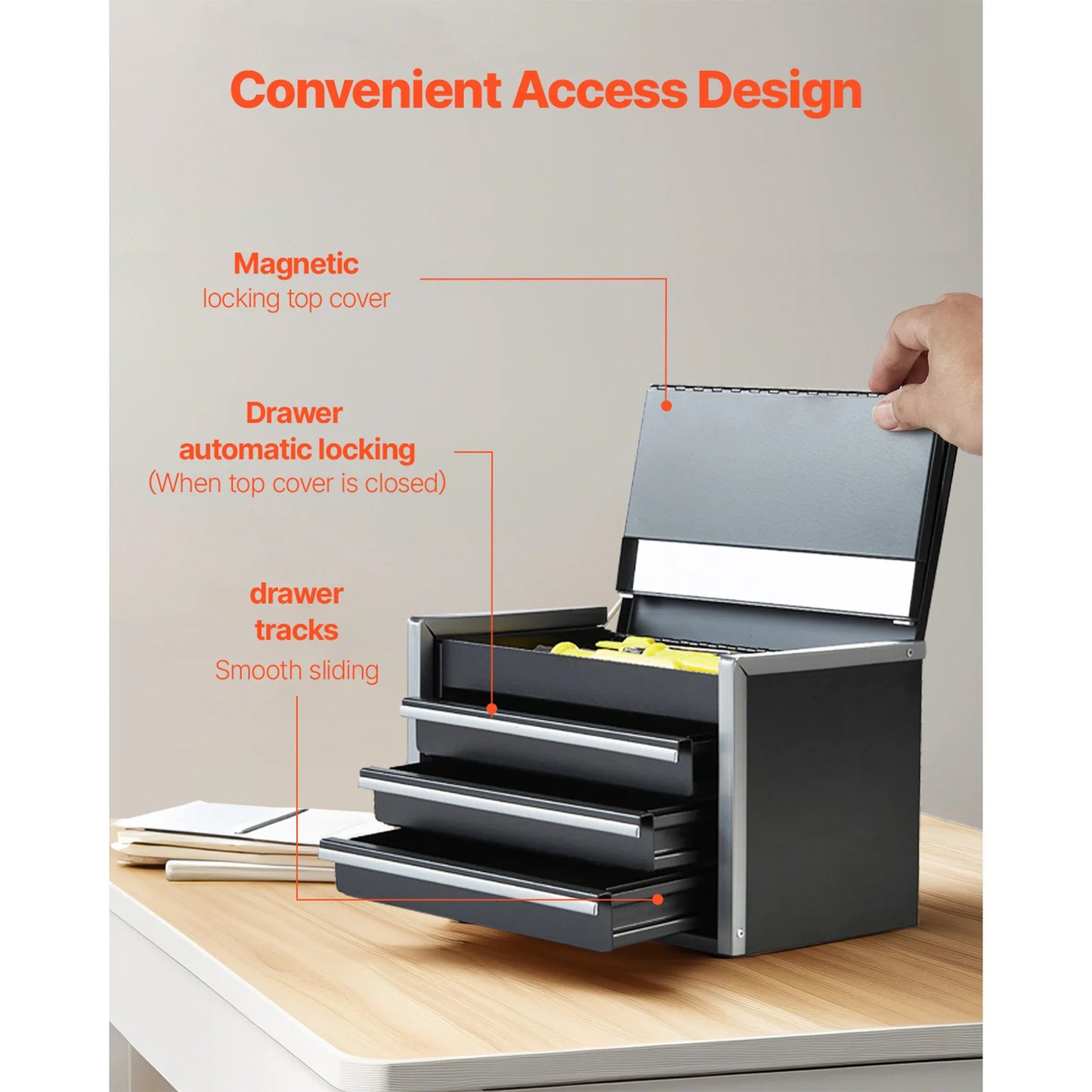 SucceBuy 3 Drawer Metal Tool Box with Ball Bearing