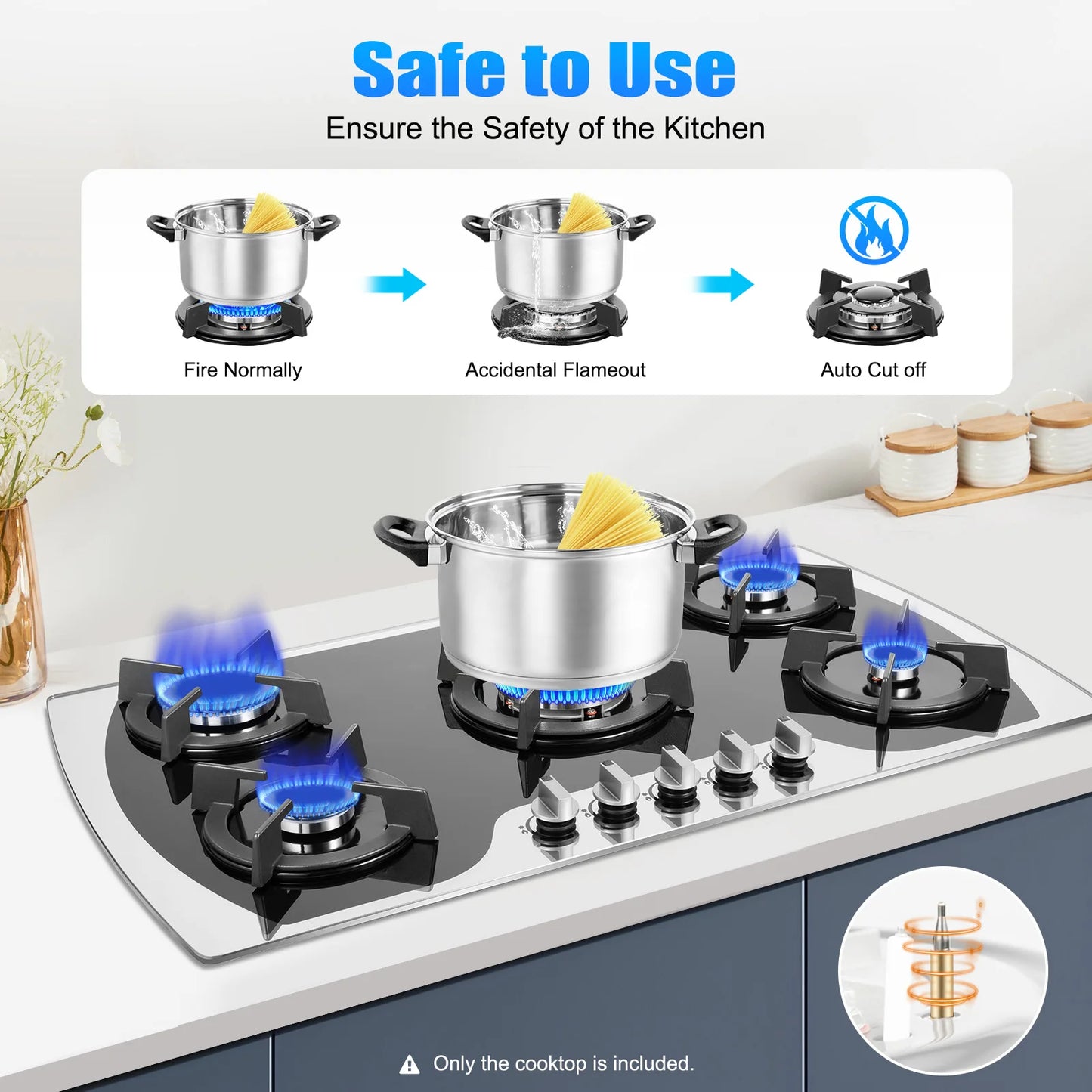 5 Burner Gas Stove Built-In Cooktop LPG NG Compatible