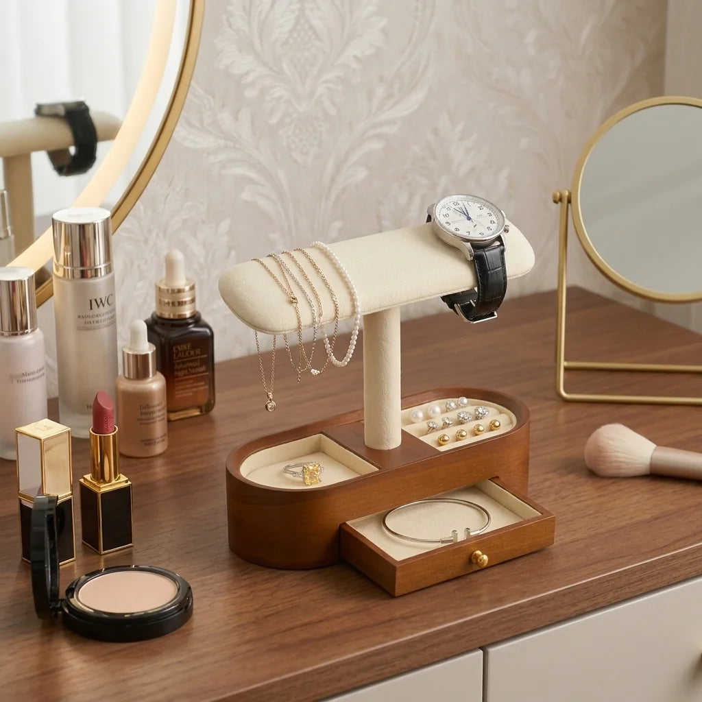 Oirlv Wooden Jewelry Organizer and Watch Display Stand