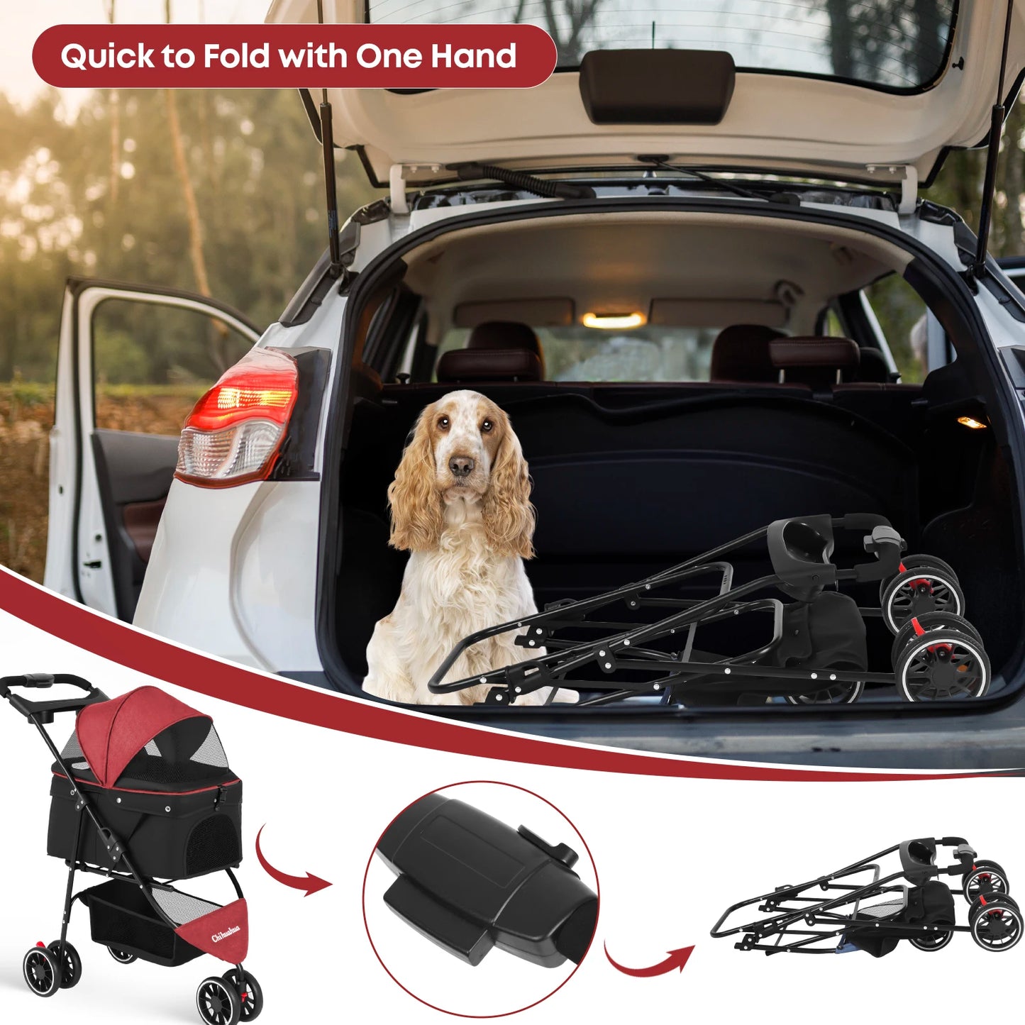 Chihuahua Pet Stroller For Small To Medium Dogs And Cats