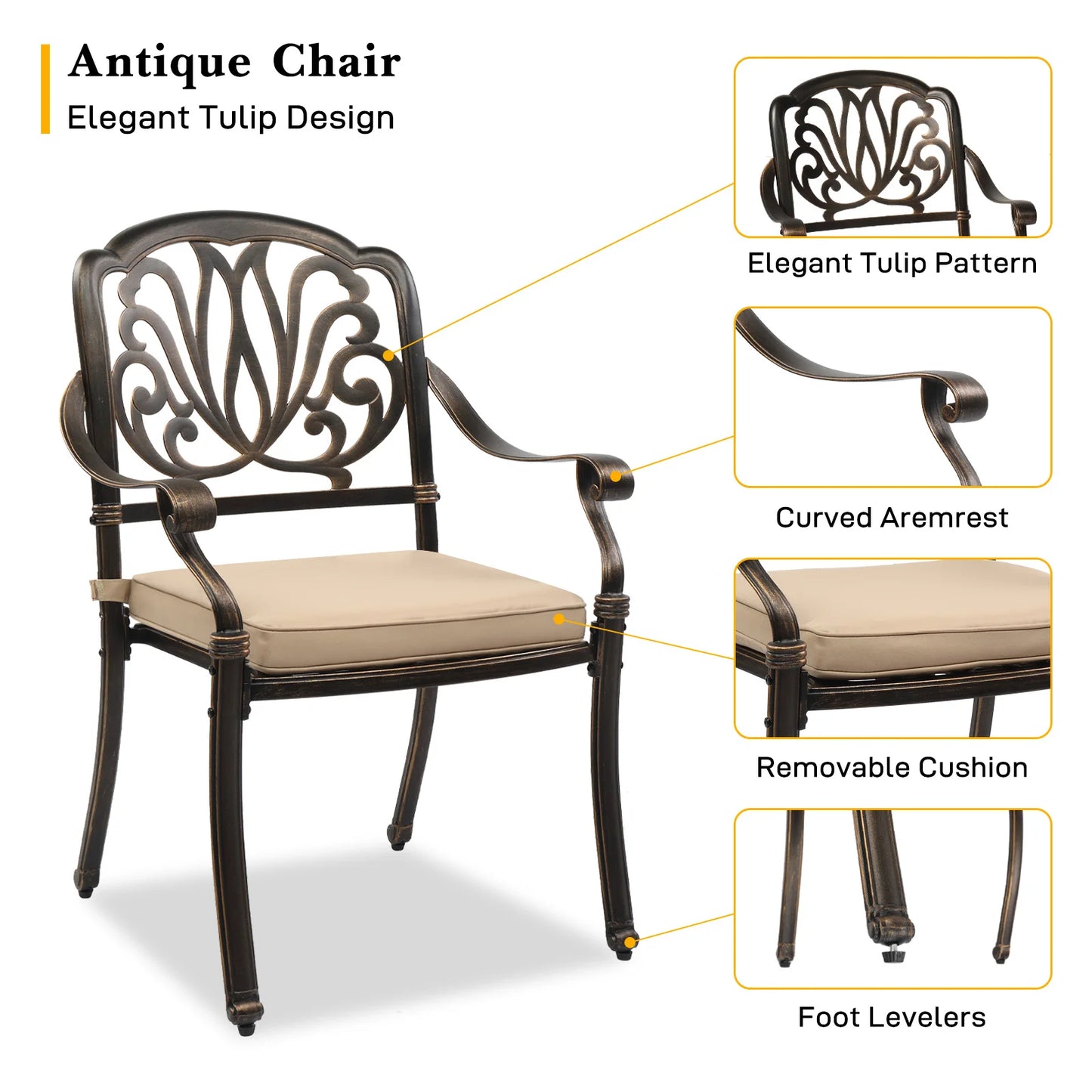Cast Aluminum Patio Dining Chairs With Cushions Stackable Outdoor Set