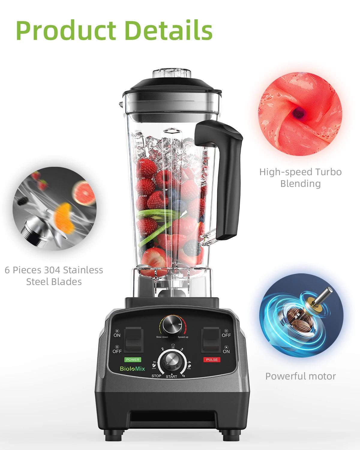 Biolomix 3HP 2200W Heavy Duty Blender Mixer Juicer