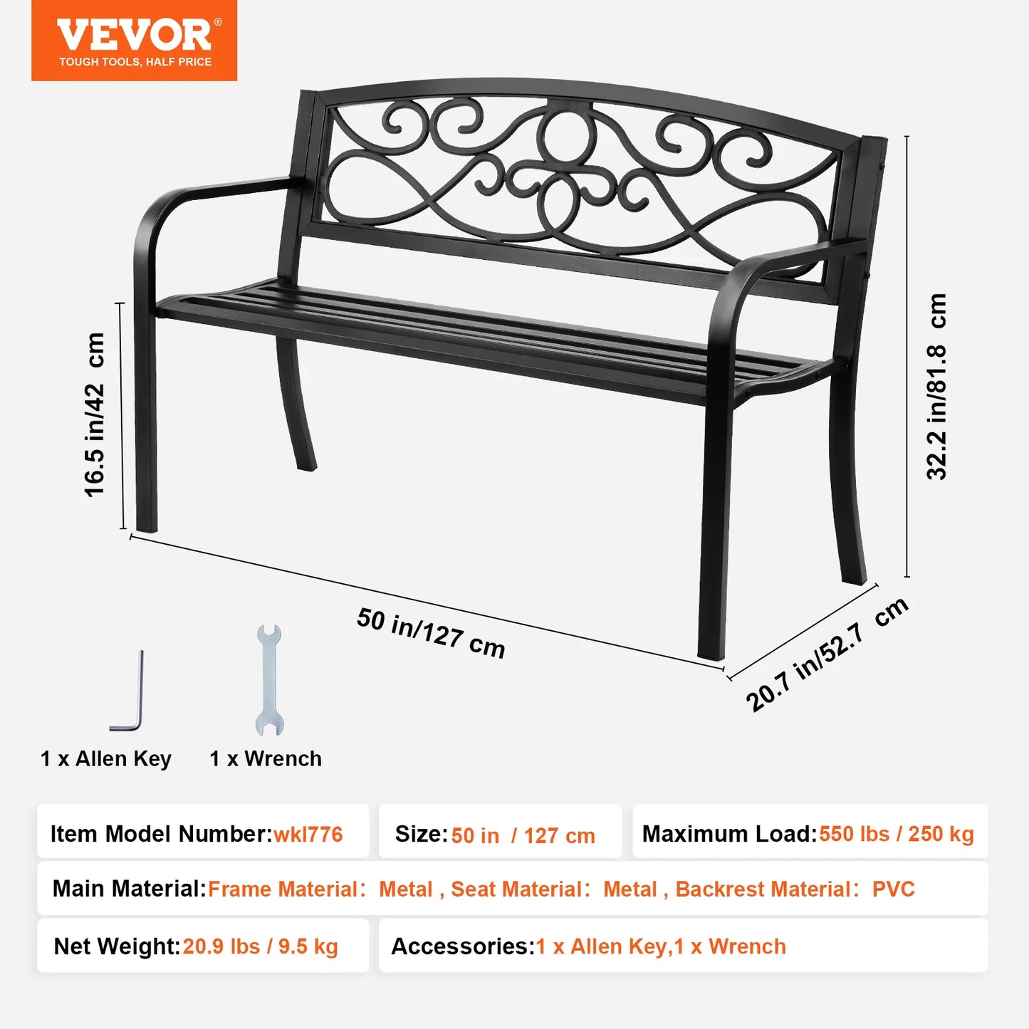 SucceBuy Outdoor Wood Metal Garden Bench With 480 Lb Capacity