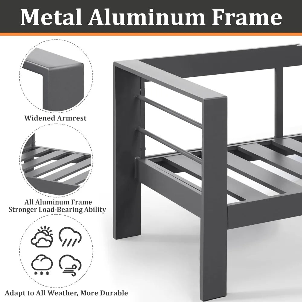 Outdoor Aluminum Patio Sofa Three Seater All Weather With Cushions