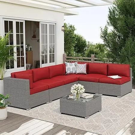 7-Piece Outdoor Patio Furniture Sofa Set With Glass Top Table