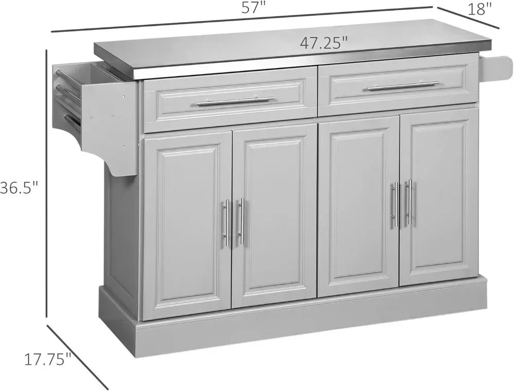 Rolling Kitchen Island Cart With Wheels And Stainless Steel Top